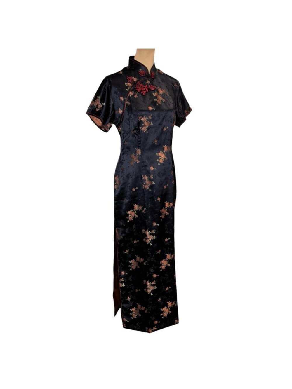 NWT Vintage 90s Salz Squirrel Cheongsam Maxi Dress Sz XL Satin Mandarin Asian - Picture 3 of 16